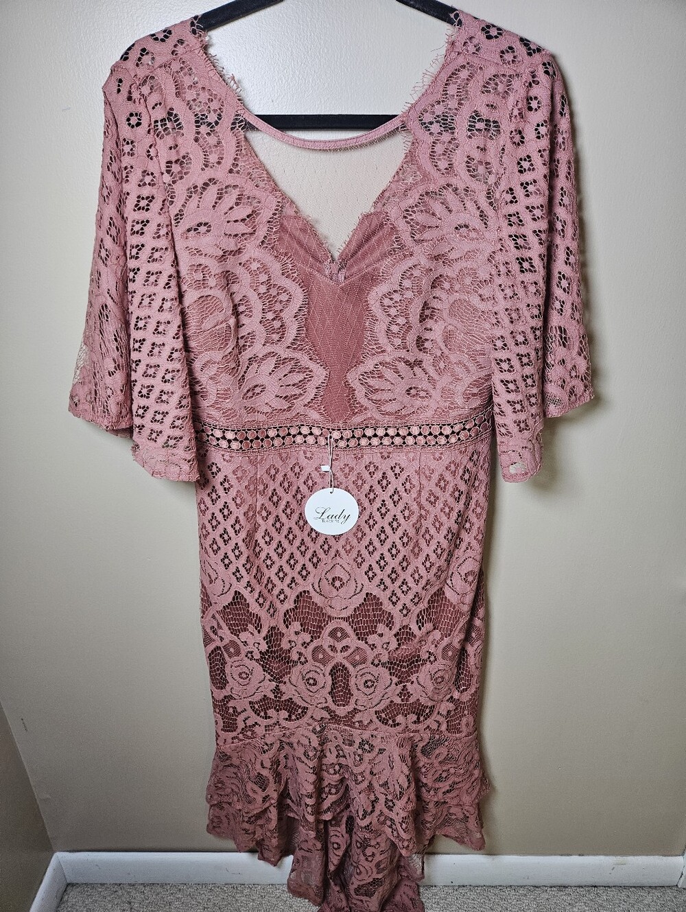 Two Sisters The Label Reyna Mauve Floral Lace Midi Size 10 Wedding Event Formal - Picture 2 of 14
